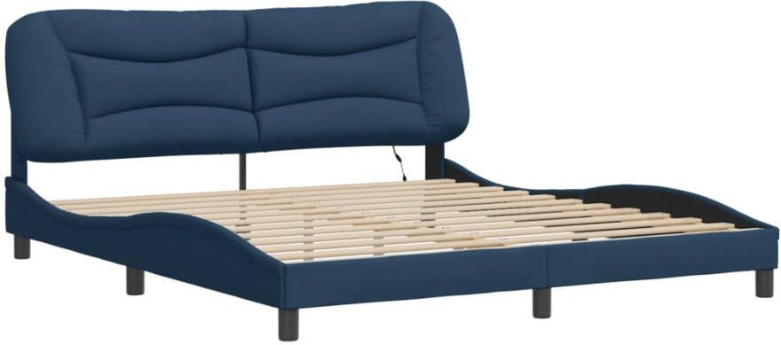VidaXL Bedframe met LED zonder matras Hvar 180x200 cm stof blauw - Foto 3