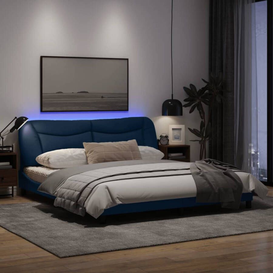 VidaXL Bedframe met LED zonder matras Hvar 180x200 cm stof blauw