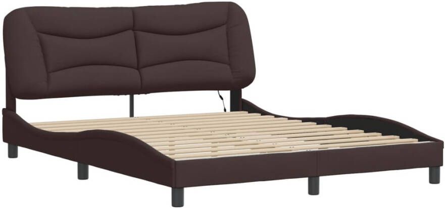 VidaXL Bedframe met LED zonder matras Hvar 160x200 cm stof donkerbruin - Foto 3