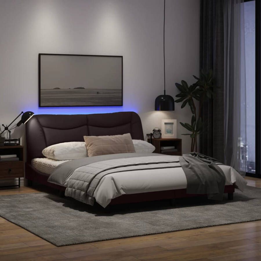 VidaXL Bedframe met LED zonder matras Hvar 160x200 cm stof donkerbruin