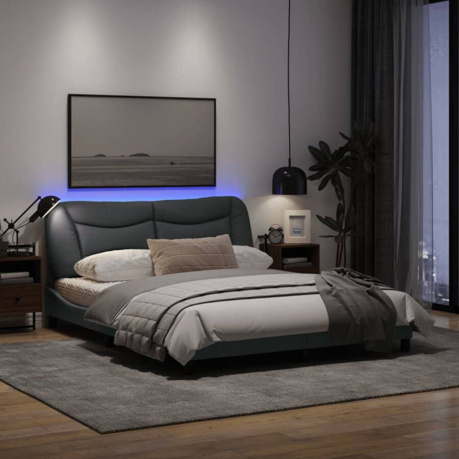 Vida XL Bedframe met LED-verlichting stof lichtgrijs 160x200 cm SKU: V3213711