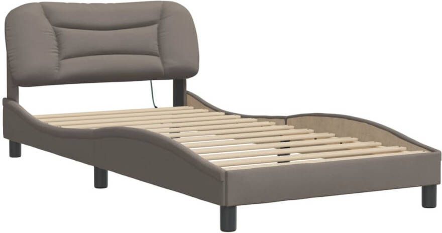 VidaXL Bedframe met LED zonder matras Hvar 100x200 cm stof Taupe - Foto 3
