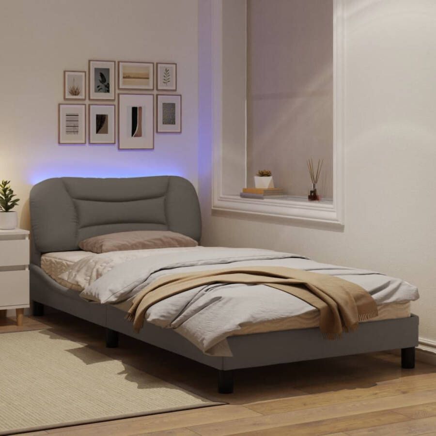 VidaXL Bedframe met LED zonder matras Hvar 100x200 cm stof Taupe
