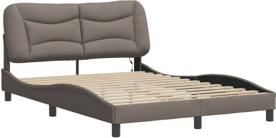 VidaXL Bedframe met LED zonder matras Hvar 120x200 cm stof taupe - Foto 3