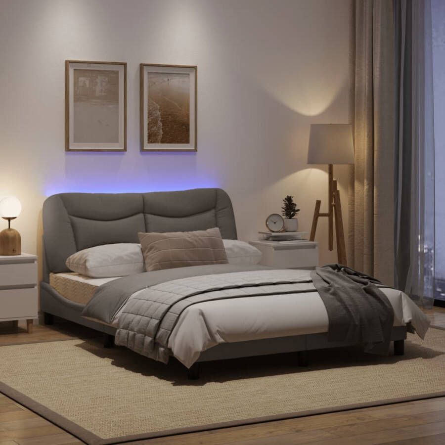 VidaXL Bedframe met LED zonder matras Hvar 120x200 cm stof taupe