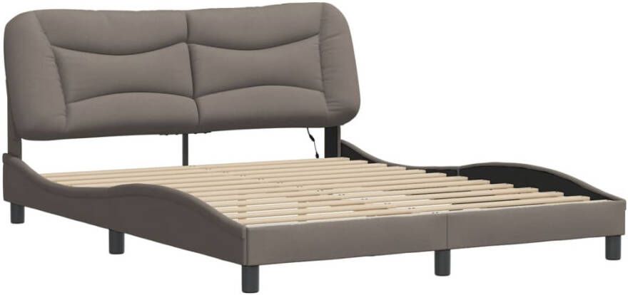 VidaXL Bedframe met LED zonder matras Hvar 160x200 cm stof taupe - Foto 3