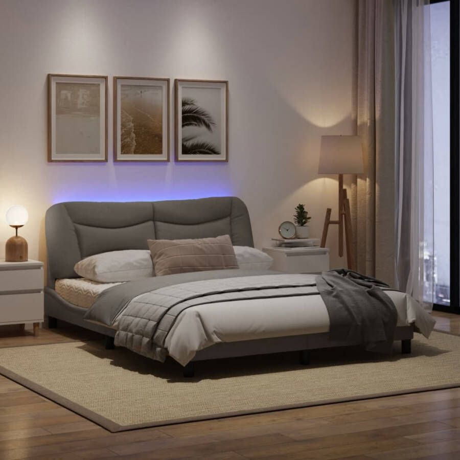 VidaXL Bedframe met LED zonder matras Hvar 160x200 cm stof taupe