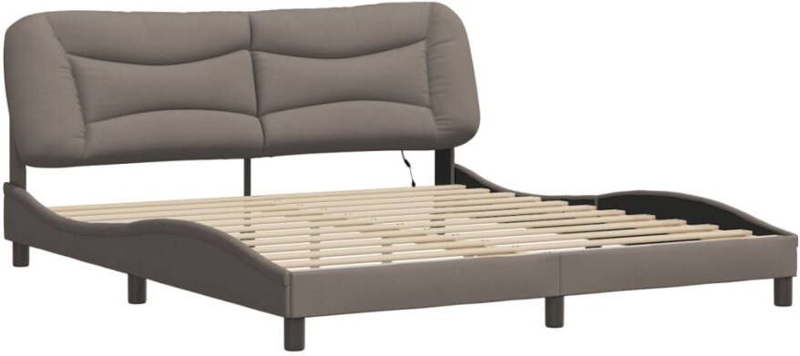 VidaXL Bedframe met LED zonder matras Hvar 180x200 cm stof taupe - Foto 3