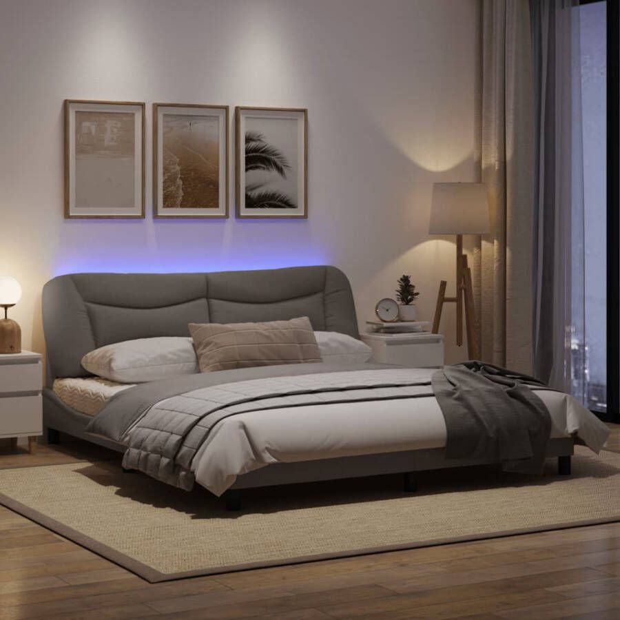 VidaXL Bedframe met LED zonder matras Hvar 180x200 cm stof taupe