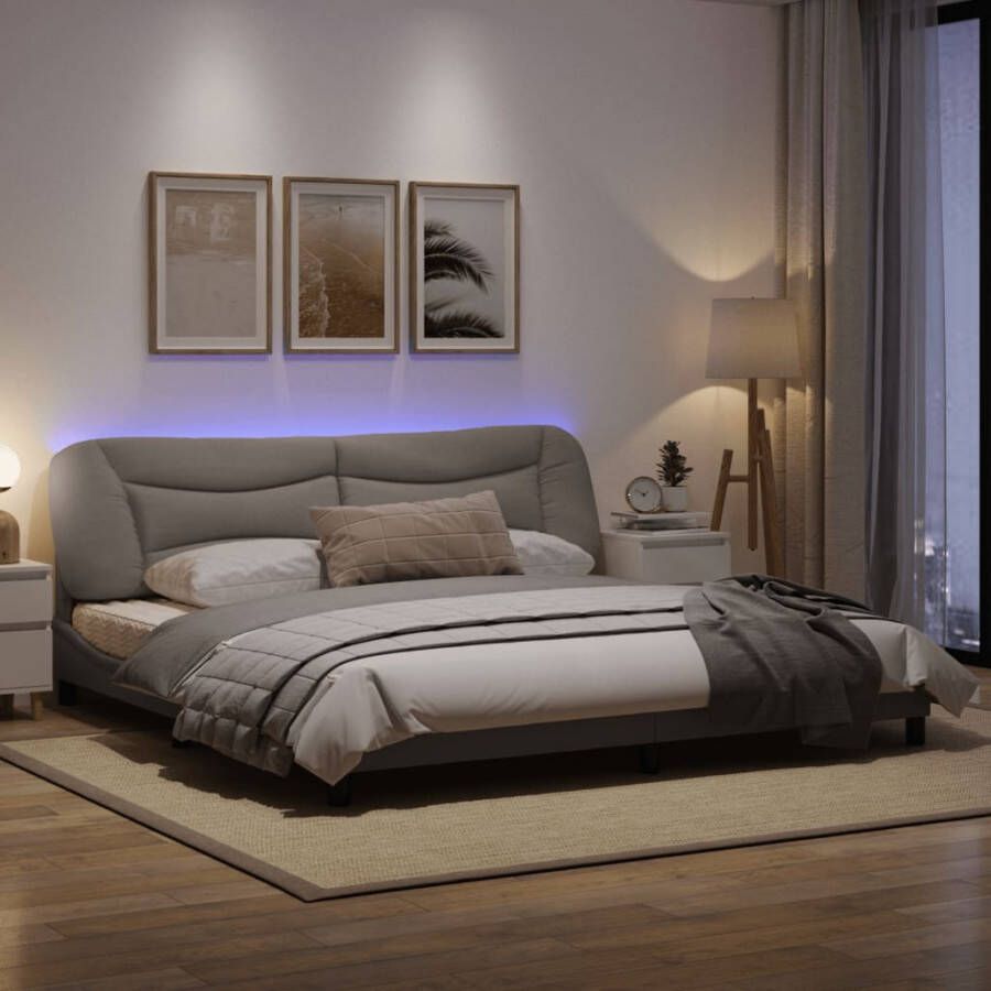 VidaXL Bedframe met LED zonder matras Hvar 200x200 cm stof taupe
