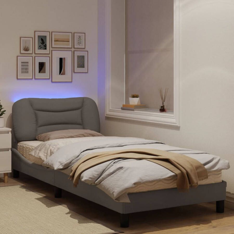 VidaXL Bedframe met LED zonder matras Hvar 80x200 cm stof taupe