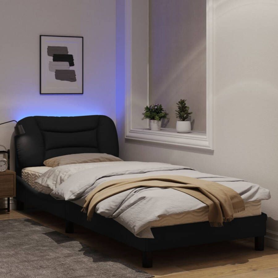 VidaXL Bedframe met LED zonder matras Hvar 90x190 cm stof zwart