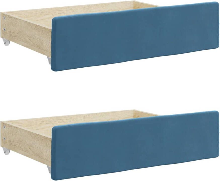 VIDAXL Bedlades 2 st bewerkt hout en fluweel blauw