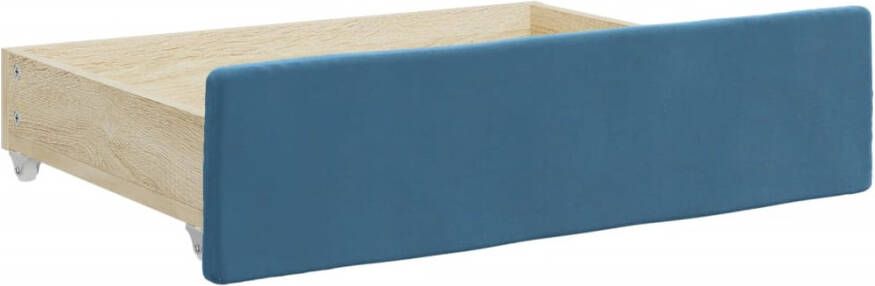 VIDAXL Bedlades 2 st bewerkt hout en fluweel blauw - Foto 2