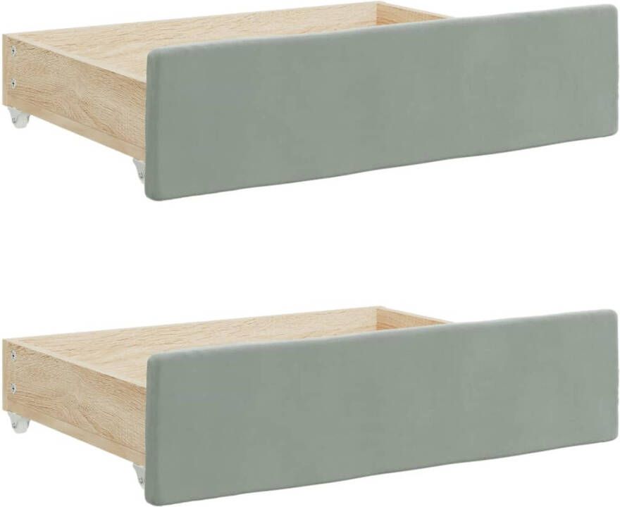 VIDAXL Bedlades 2 st bewerkt hout en fluweel lichtgrijs