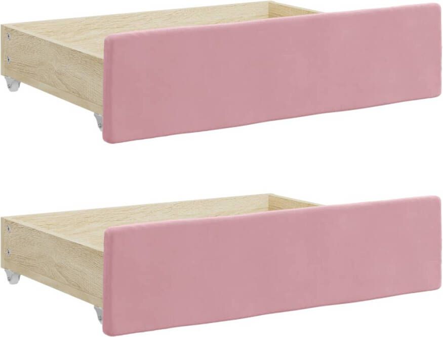 VIDAXL Bedlades 2 st bewerkt hout en fluweel roze