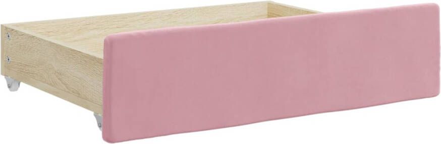 VIDAXL Bedlades 2 st bewerkt hout en fluweel roze - Foto 2