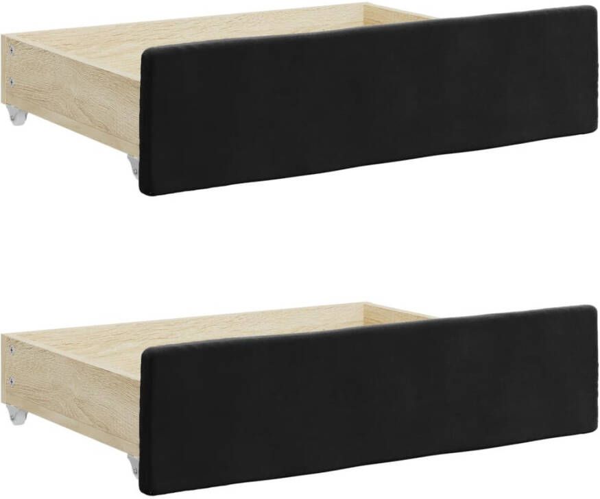 VIDAXL Bedlades 2 st bewerkt hout en fluweel zwart
