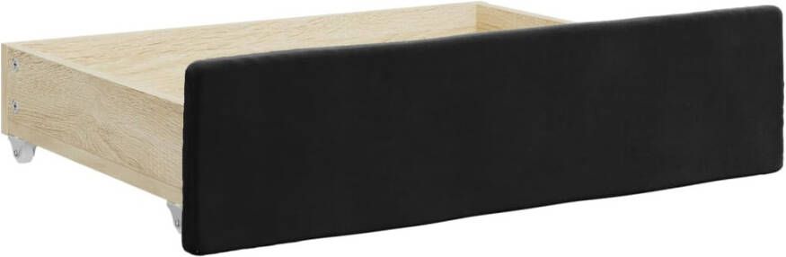 VIDAXL Bedlades 2 st bewerkt hout en fluweel zwart - Foto 2