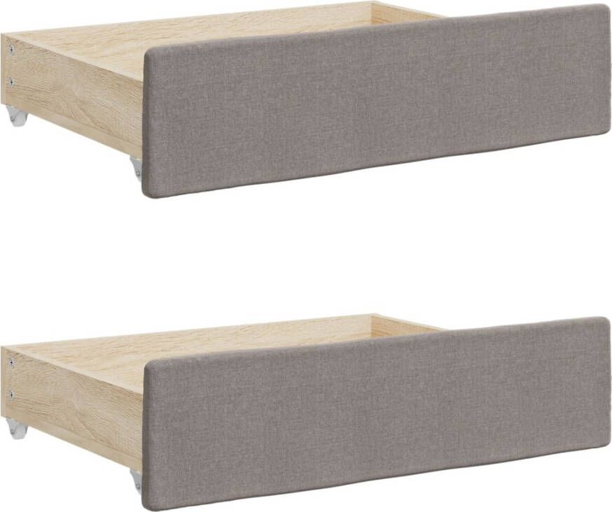 VIDAXL Bedlades 2 st bewerkt hout en stof taupe