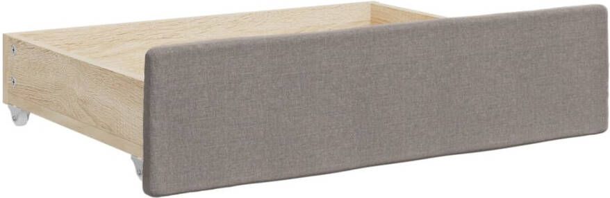 VIDAXL Bedlades 2 st bewerkt hout en stof taupe - Foto 2