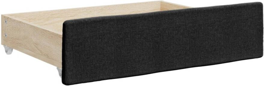 VIDAXL Bedlades 2 st bewerkt hout en stof zwart - Foto 2