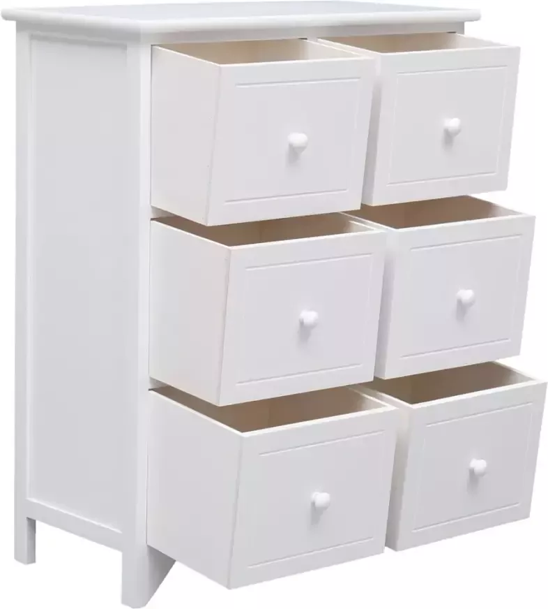 VidaXL -Bijzetkast-met-6-lades-60x30x75-cm-paulowniahout-wit