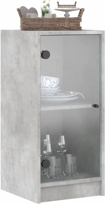 VidaXL -Bijzetkast-met-glazen-deuren-35x37x75 5-cm-betongrijs - Foto 4