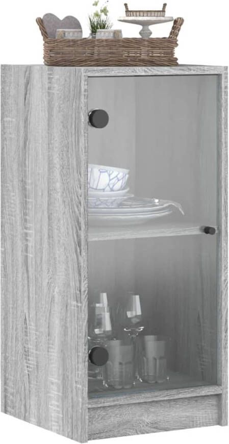 VidaXL -Bijzetkast-met-glazen-deuren-35x37x75 5-cm-grijs-sonoma-eiken - Foto 4
