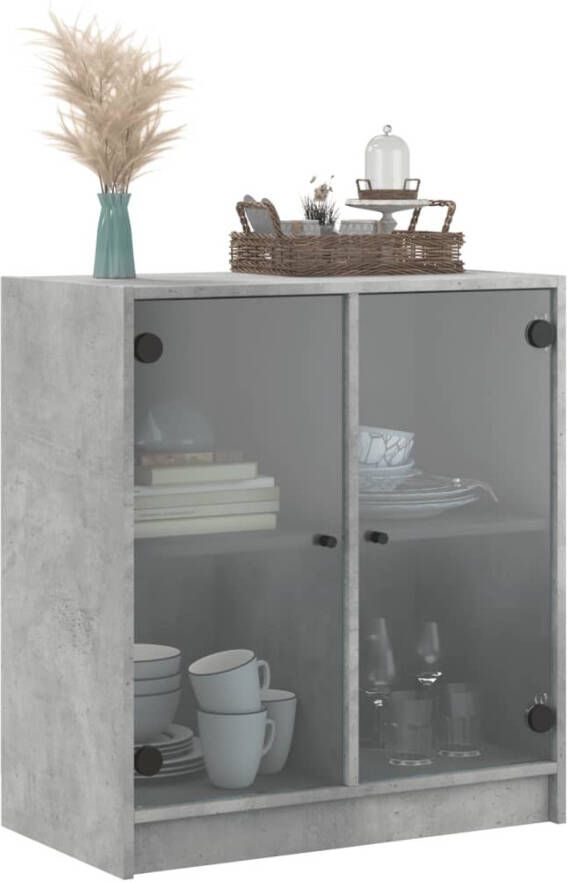 VidaXL -Bijzetkast-met-glazen-deuren-68x37x75 5-cm-betongrijs - Foto 4