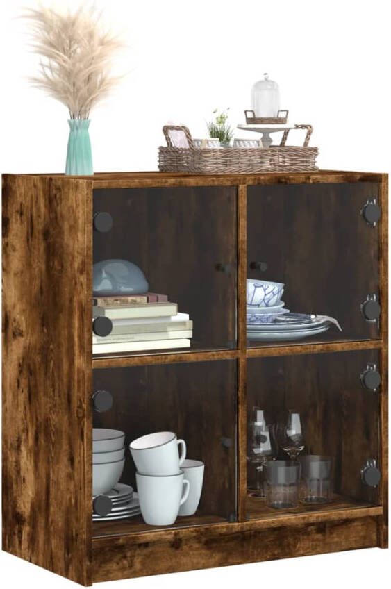 VidaXL -Bijzetkast-met-glazen-deuren-68x37x75 5-cm-gerookt-eikenkleurig - Foto 4