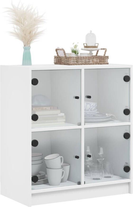 VidaXL -Bijzetkast-met-glazen-deuren-68x37x75 5-cm-wit - Foto 4