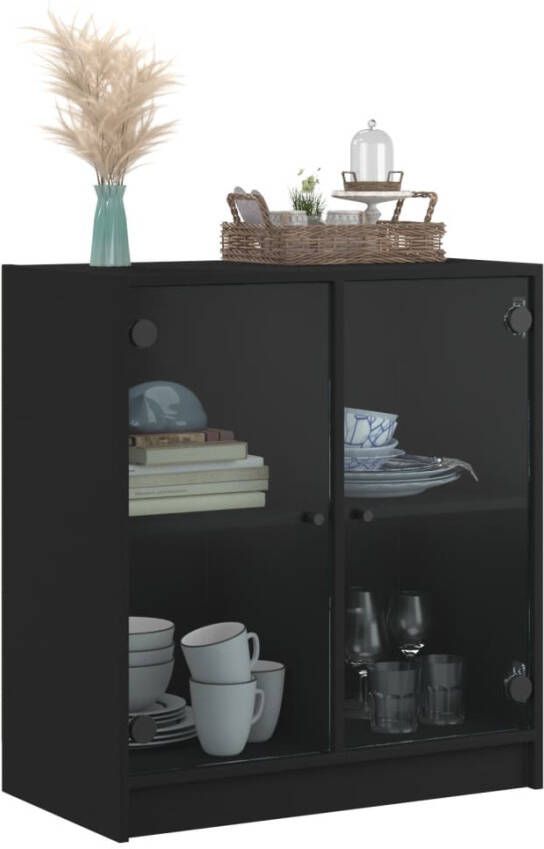 VidaXL -Bijzetkast-met-glazen-deuren-68x37x75 5-cm-zwart - Foto 4