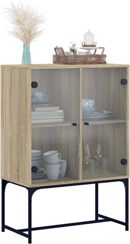 VidaXL -Bijzetkast-met-glazen-deuren-69x37x100-cm-sonoma-eikenkleurig - Foto 4