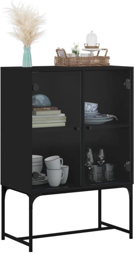 VidaXL -Bijzetkast-met-glazen-deuren-69x37x100-cm-zwart - Foto 4
