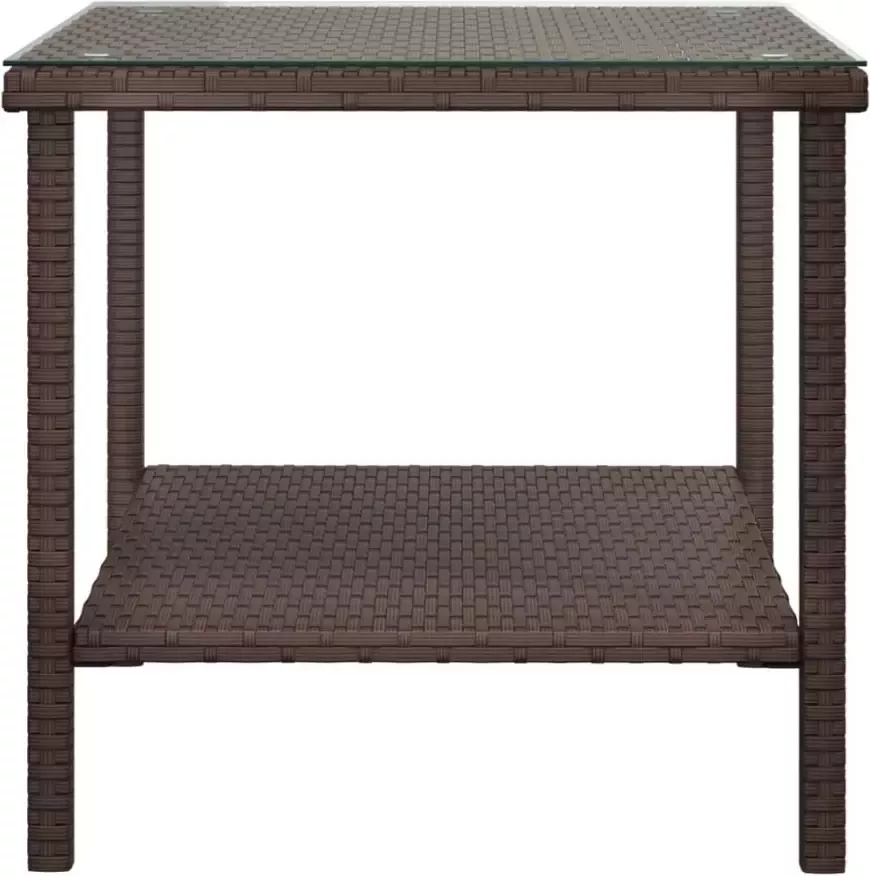 VidaXL -Bijzettafel-45x45x45-cm-poly-rattan-en-gehard-glas-bruin - Foto 4