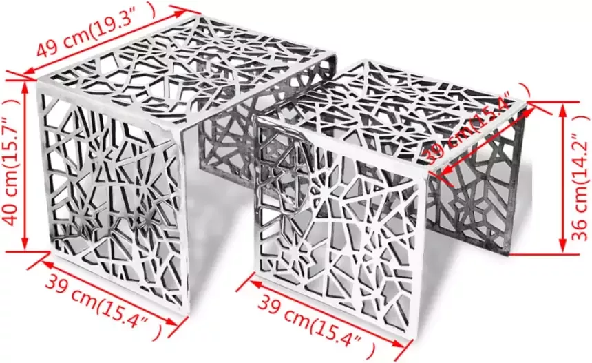 VidaXL -Bijzettafels-2-stuks-vierkant-aluminium-zilver - Foto 4