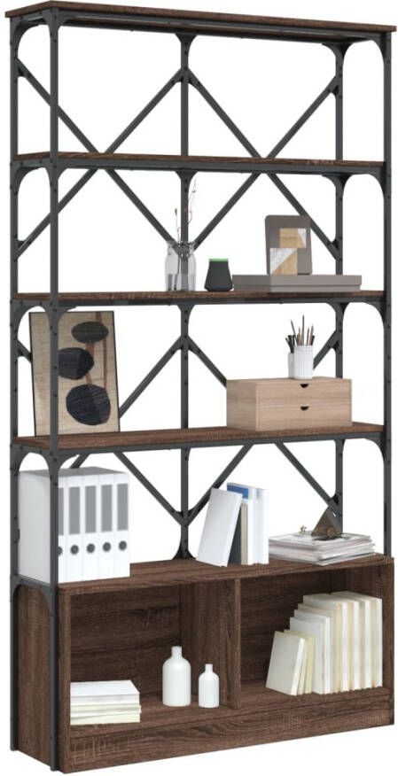 VidaXL -Boekenkast-100x26x180-cm-bewerkt-hout-en-metaal-bruin-eiken - Foto 4