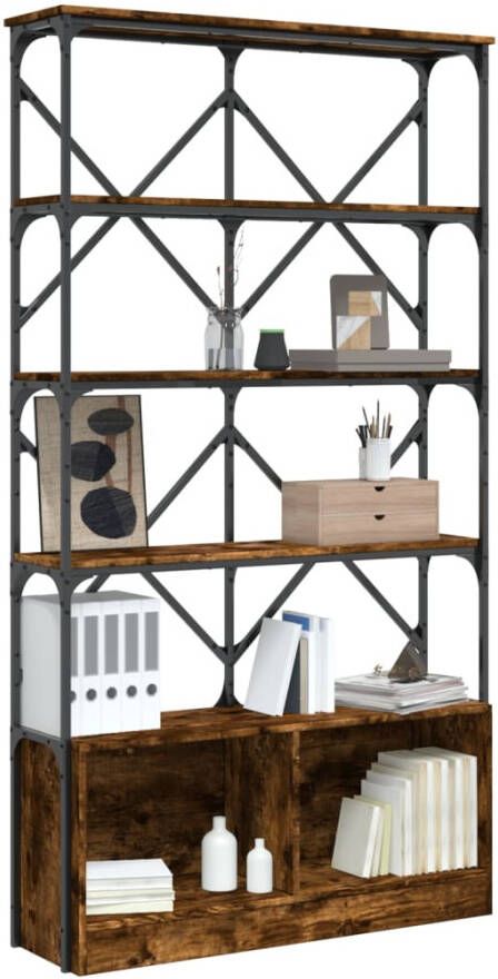 VidaXL -Boekenkast-100x26x180-cm-bewerkt-hout-en-metaal-gerookt-eiken - Foto 4