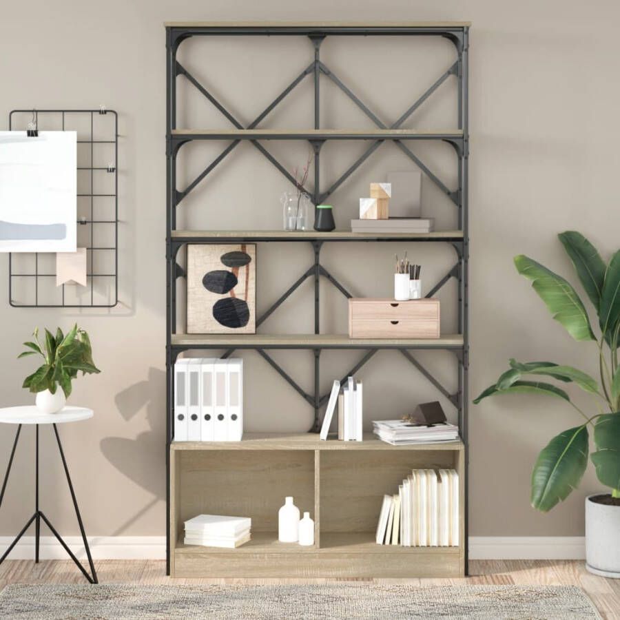 VidaXL -Boekenkast-100x26x180-cm-bewerkt-hout-en-metaal-sonoma-eiken