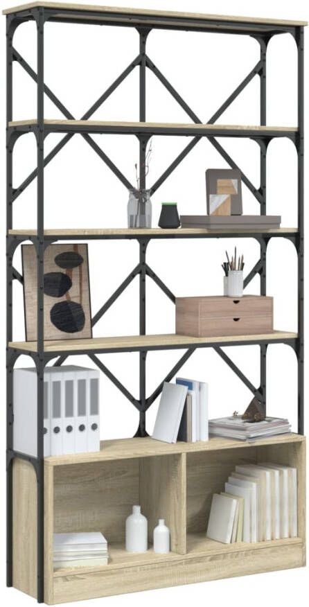 VidaXL -Boekenkast-100x26x180-cm-bewerkt-hout-en-metaal-sonoma-eiken - Foto 4
