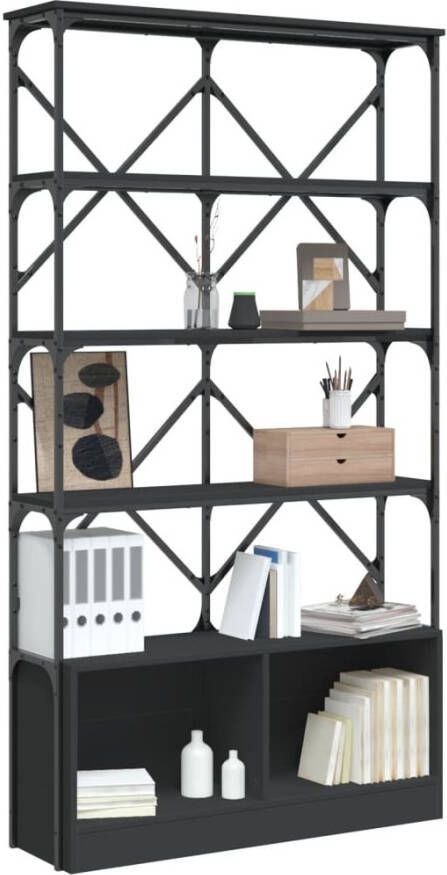 VidaXL -Boekenkast-100x26x180-cm-bewerkt-hout-en-metaal-zwart - Foto 4