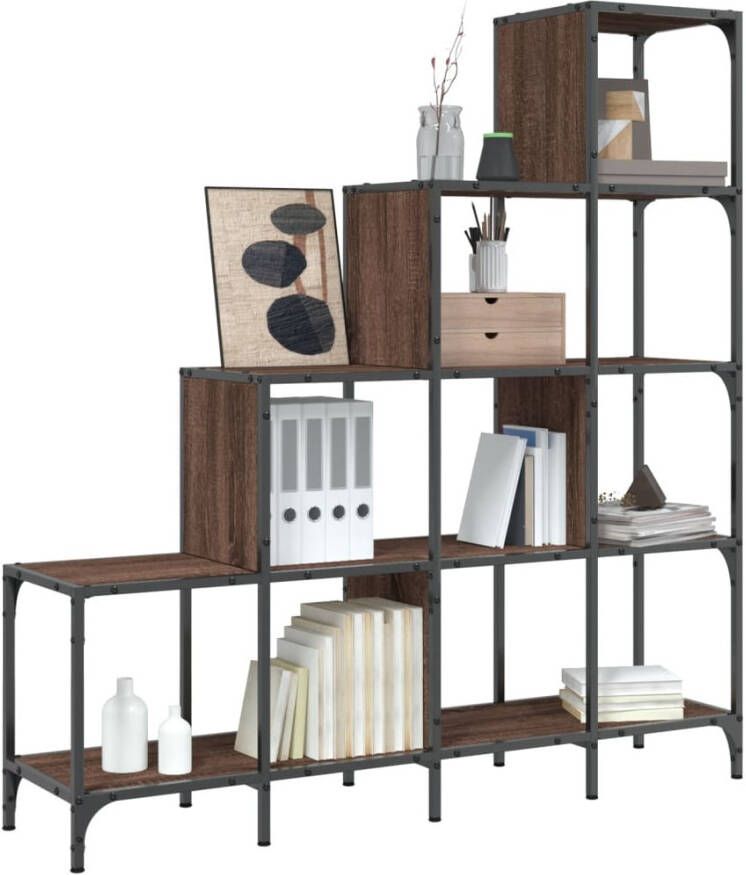 VidaXL -Boekenkast-122x30x132-cm-bewerkt-hout-en-metaal-bruin-eiken - Foto 4