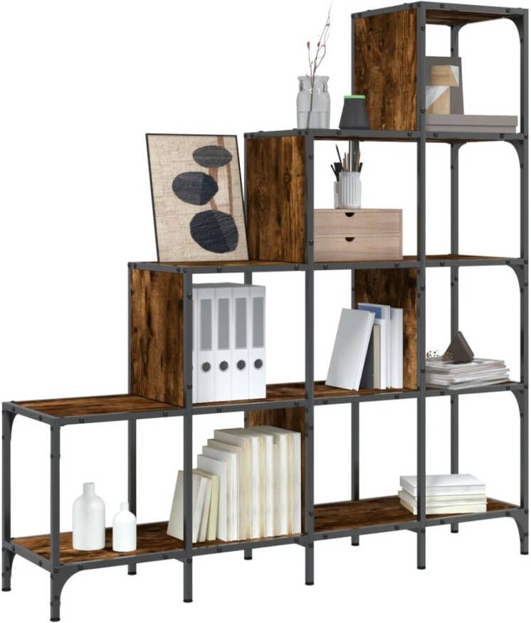 VidaXL -Boekenkast-122x30x132-cm-bewerkt-hout-en-metaal-gerookt-eiken - Foto 4