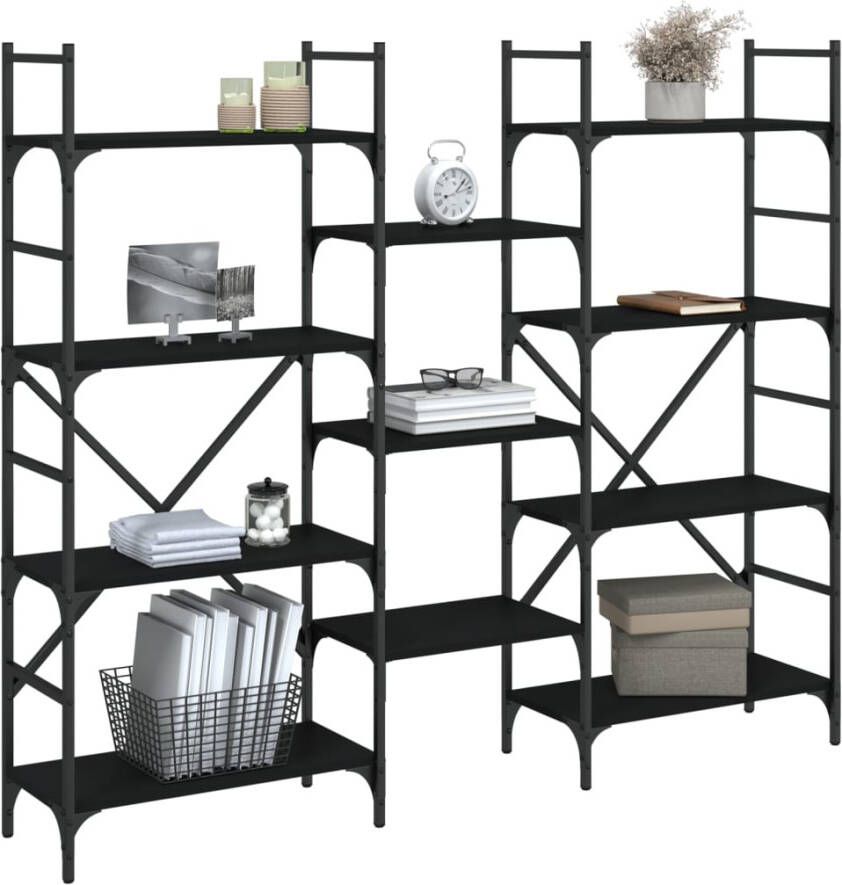 VidaXL -Boekenkast-160x28 5x136 5-cm-bewerkt-hout-zwart - Foto 4