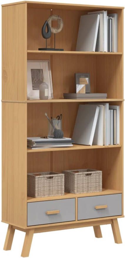 VidaXL -Boekenkast-4-laags-OLDEN-massief-grenenhout-grijs-en-bruin