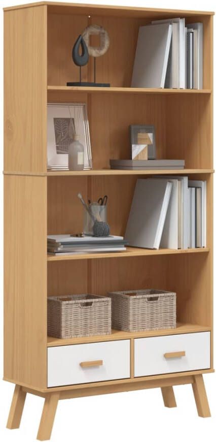 VidaXL -Boekenkast-4-laags-OLDEN-massief-grenenhout-wit-en-bruin - Foto 4