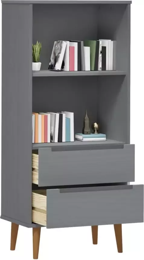 VidaXL -Boekenkast-MOLDE-60x35x133 5-cm-massief-grenenhout-grijs - Foto 3