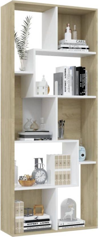 VidaXL -Boekenkast-67x24x161-cm-spaanplaat-wit-en-sonoma-eikenkleurig - Foto 4