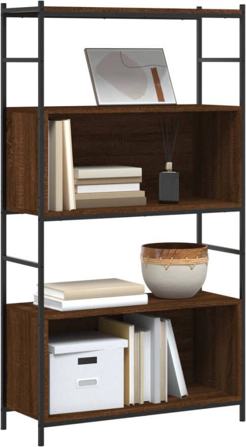 VidaXL -Boekenkast-80x30x145 5-cm-bewerkt-hout-en-ijzer-bruin-eikenkleur